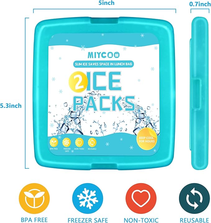MIYCOO Ice Packs for Lunch Boxes & Lunch Bag - Quick Freeze Ice Pack Space Saving Freezer Packs - Reusable Slim Original Cool Pack - Cooler Accessories for Beach, Camping and Fishing