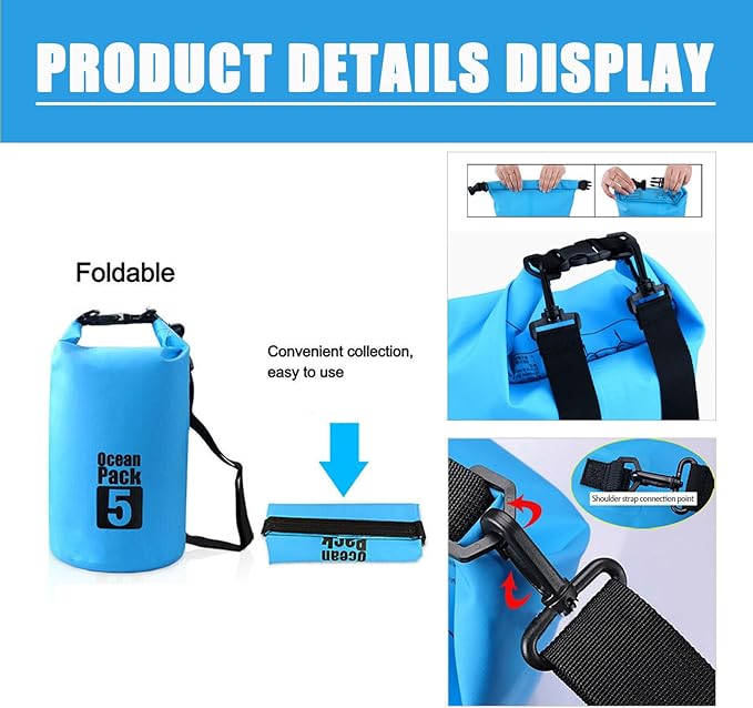 Floating Waterproof Dry Bag Backpack 5L/10L/20L, Roll Top Bag for Kayaking, Rafting, Boating, Swimming, Camping, Hiking, Beach, Fishing, Waterproof Beach Bag. (Blue, 30L)