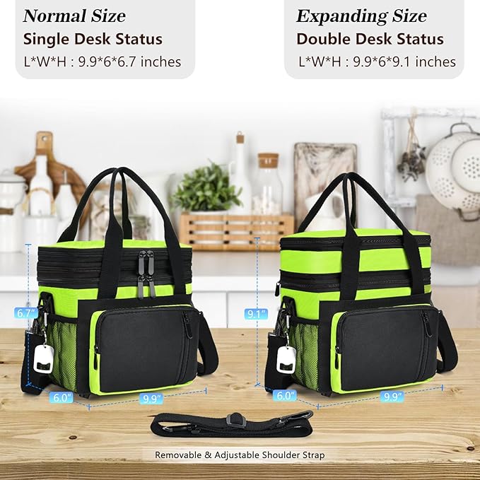 Lunch Box & Lunch Bag for Men Women, Large Insulated Adult Lunch Box, Leakproof Cooler Lunchbox with Bottle Opener for Work Picnic Beach, 16L, Neon Green