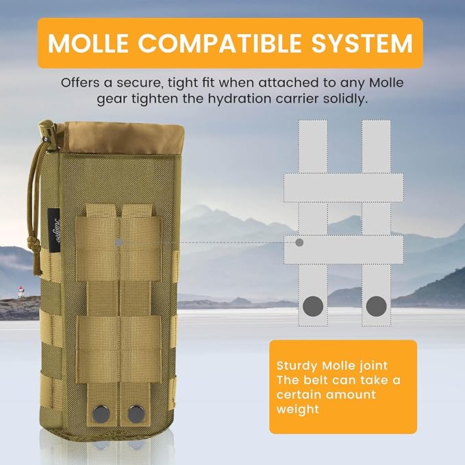 Molle Water Bottle Holder, Upgraded 1000D Nylon Tactical Molle Water Bottle Pouch, Sports Water Bottle Bag Bottom Mesh Lining Hydration Carrier for Camping, Climbing, Hiking and Travelling