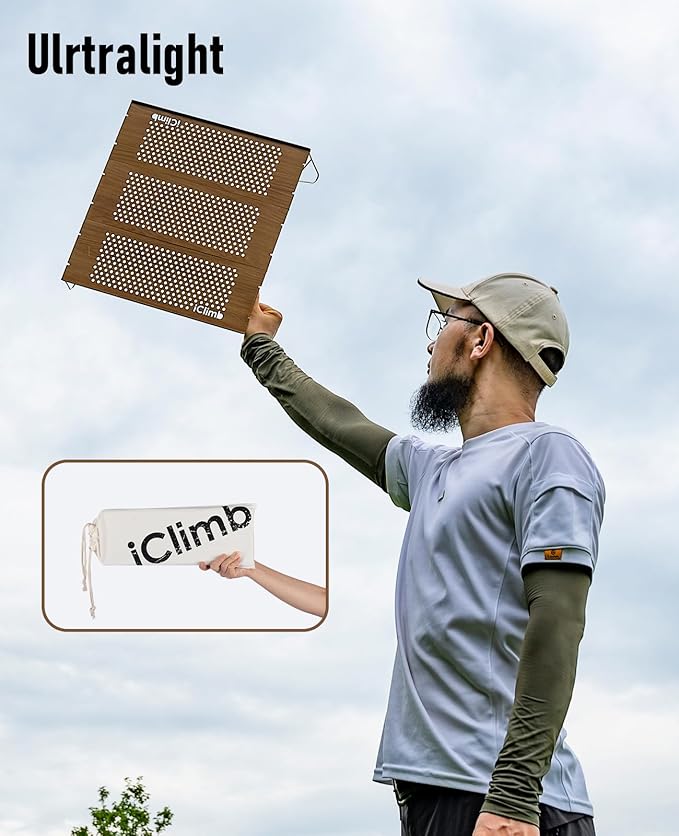 iClimb Mini Solo Folding Table Ultralight Compact for Backpacking Camping Hiking Beach Picnic (Nature - S)