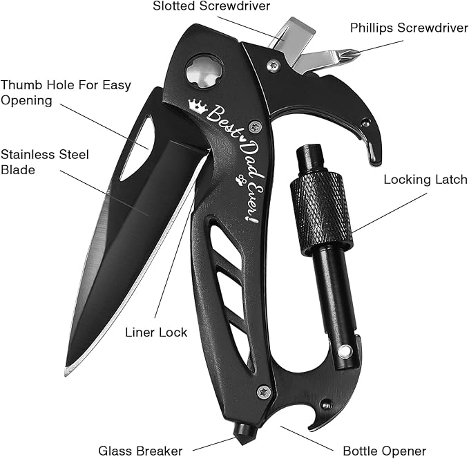 Fathers Day Dad Gift for Men Husband, 6-in-1 Multitool Knife for Camping, BEST DAD EVER Gift for Grandpa Papa from Daughter Wife Son, Birthday, Anniversaries Present for Him, Cool Tools for Men