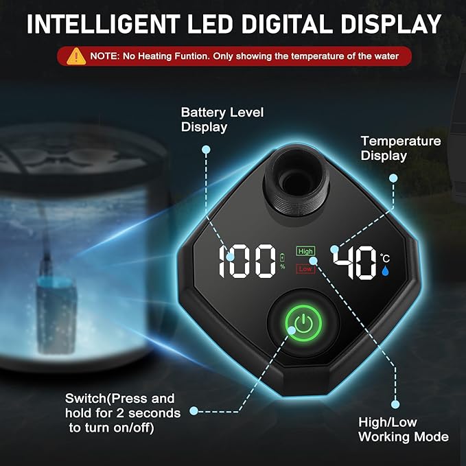 Portable Shower for Camping, Rechargeable Camping Shower with Collapsible Bucket with Handle 20L Intelligent LED Display, 4 Spray Modes, Outdoor Shower Kit for Hiking, Travel, Car, Pet 【Black】