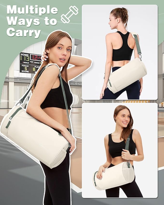 Small Gym Bag for Women Waterproof Workout Bag Mini Duffle Bag Womens Spotrs Gym Bags Small Travel Duffel Bag with Wet Pocket Carry on Weekender Bags for Dance Swimming,Gym,Yoga,Fitness Beige Green