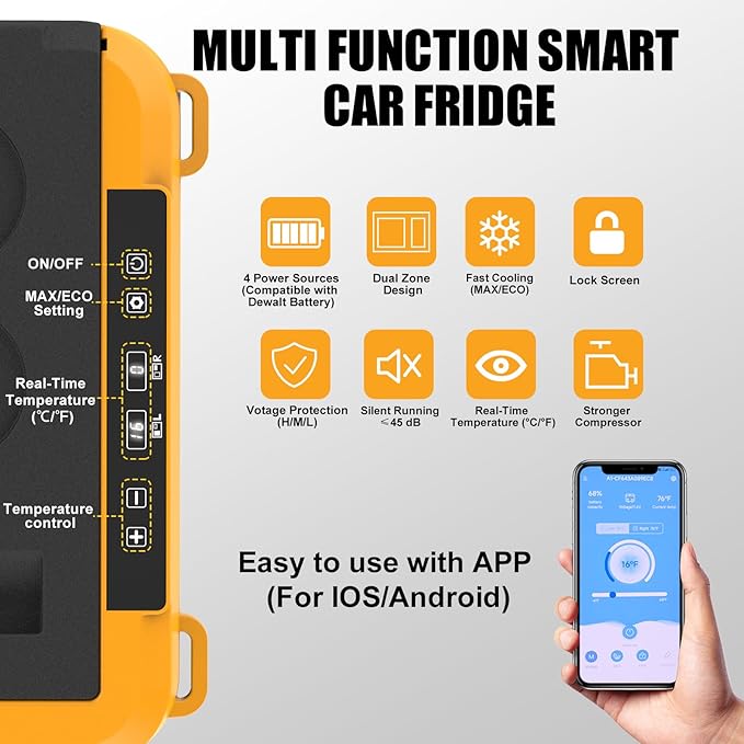 12v Car Refrigerator, Electric Cooler 28 Quart, Portable Fridge with Wheels, Freezer Compressor Cooler -4℉~68℉ 12/24V DC 100~240V AC Support App Control for Truck, Camping, Road Trips, Travel, RV