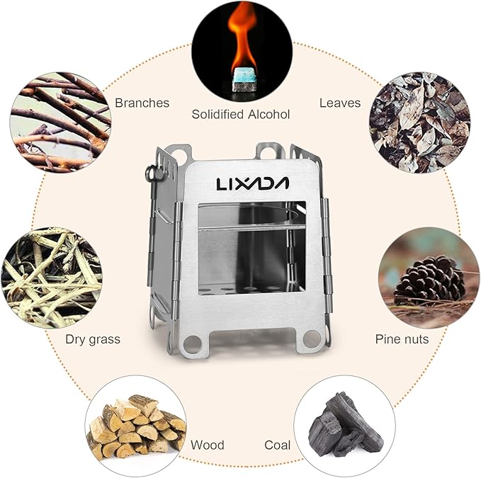 Lixada Camping Stove Wood Burning Stove Portable Stainless Steel Backpacking Stove for Picnic BBQ Camp Hiking