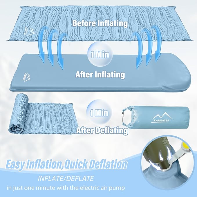 Self Inflatable Sleeping Pad, 3.1" Ultra-Thick Memory Foam Camping Pad,Fast Inflate & Deflate with Air Pump,Insulated Camping Mattress Pad for Travel, Camping, Backpacking and Hiking, All Season Use