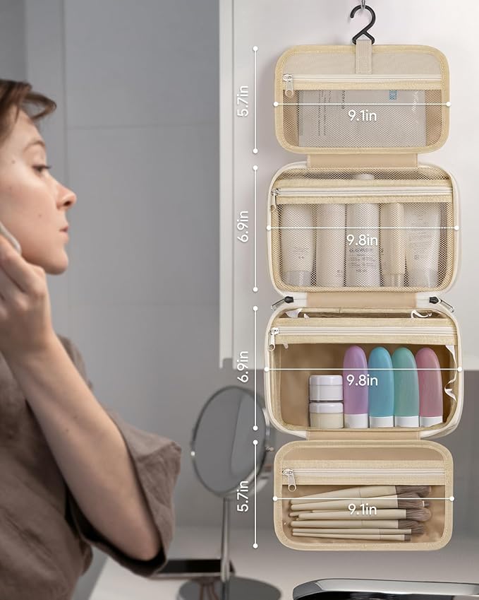 Toiletry bag for women with travel size containers set, hanging toiletry bag for full Size toiletries, Skincare, Shampoo, Makeup Cosmetic Bag Travel Organizer, Water-resistant toiletry bag