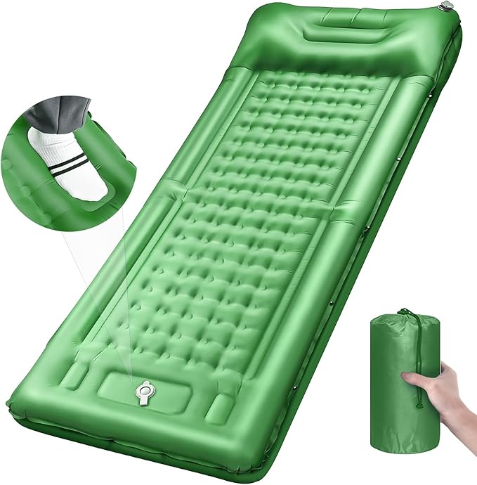 Camping Sleeping Pads,Extra Thick 5 Inch Inflatable Sleeping Mat with Pillow Built-in Pump,Oversized Mattress Super Portable Backpacking Sleeping Pad (Green, Single)