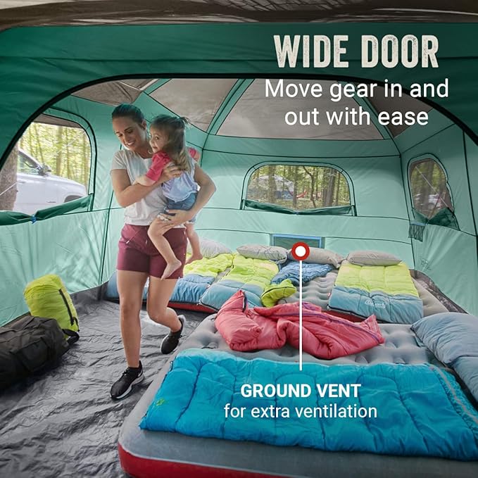 Coleman Skylodge 12-Person Camping Tent with Rainfly & Screened Porch, XL Weatherproof Family Tent Fits 4 Queen-Sized Airbeds, Color-Coded Poles & Sleeves