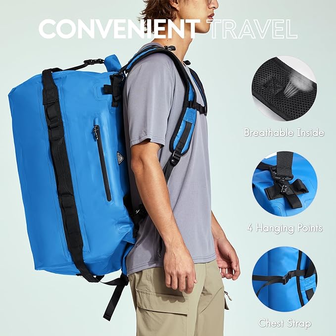 Haimont Large Waterproof Duffel Backpack Roll-Top Heavy Duty Dry Duffle Bag for Boating, Travel, Motorcycle, Kayaking, Camping, 60L