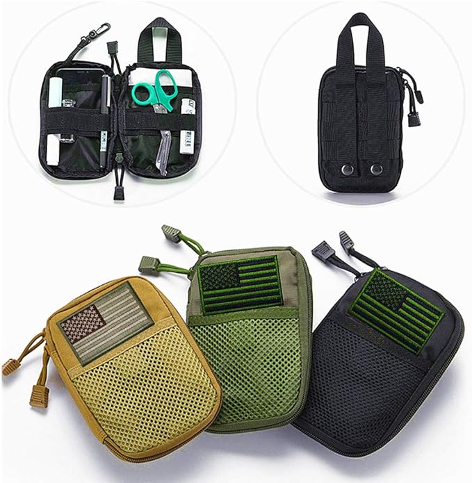 edc pouch multifunctional tactical bag molle bag accessory bag mobile phone bag, tactical belt pouch, men's belt bag, outdoor sports travel hiking waterproof bag with American flag embroidery patch