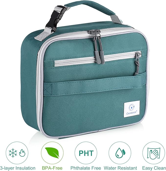 Genteen Lunch Box Kids,Insulated Lunch Bag Kids Boys Girls,Soft Bag Mini Cooler Back to School Thermal Meal Tote Kit Lunch Box for School,Work,Outdoor (Green)