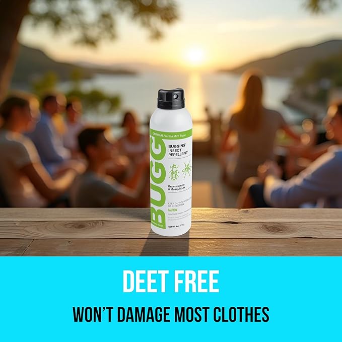 BUGGINS Original - Insect Repellent - Mosquitoes & Gnats, DEET Free, Non-Greasy - 6 oz Continuous Spray Can