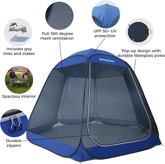 KingCamp Pop Up Screen Tent, Camping Tent for 4-6 Person 10' x 10' Portable Screen House Room with Detachable Sunshade for Camping, Garden & Backyard