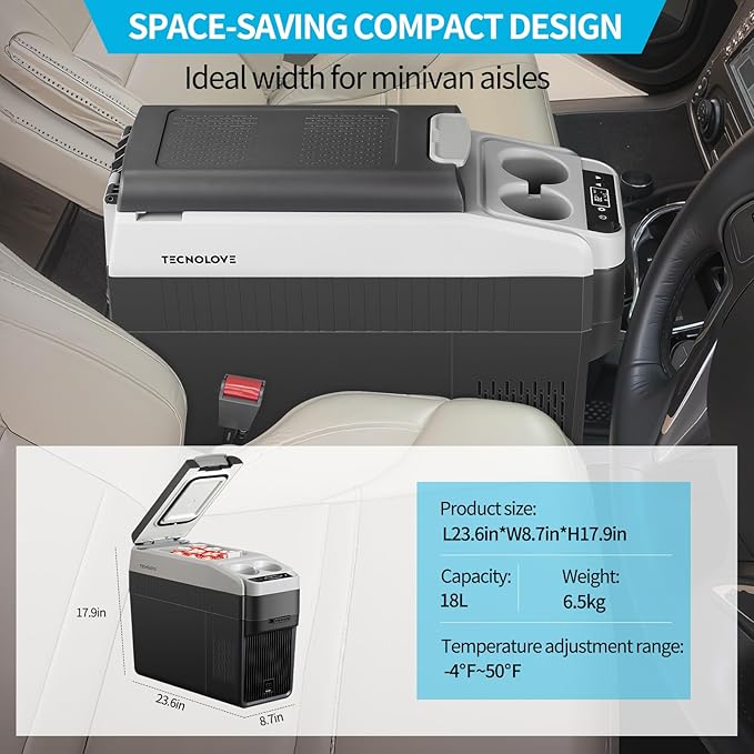 12 Volt Center Console Fridge,Car Refrigerator 19QT(18L) Cooler (-4℉-50℉),Portable Car Refrigerator RV Fridge,Portable Electric Cooler with 12/24V DC&110V AC, For MPV,Car,RV,Camping,Travel,SUV, Van