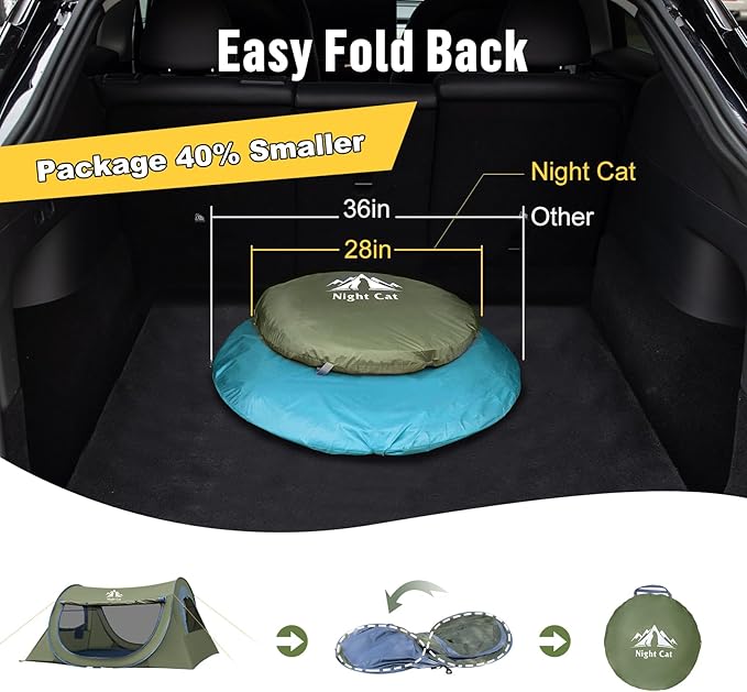 Night Cat Pop-up Camping Tent: 1 2 Person Tent Waterproof Instant Easy Setup Tunnel Tent
