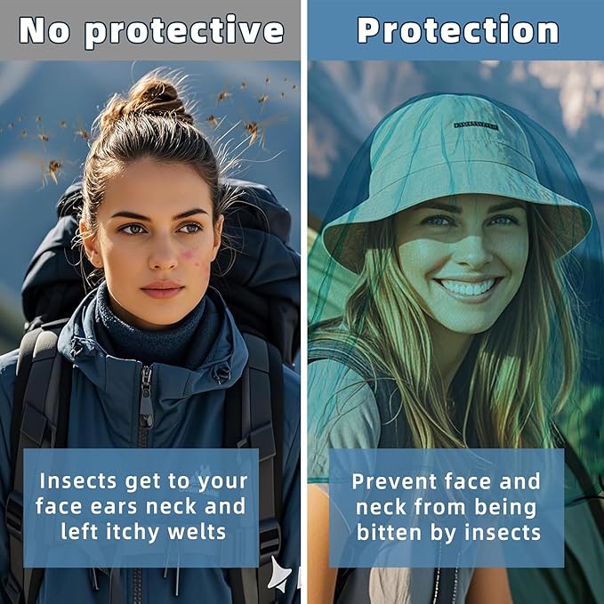Oversized Mosquito Net 42 x 25 Inches Ultra Large Mosquito Head Net Face Neck Fly Mesh Netting Fits All Hats for Outdoor Camping Hiking Fishing Gardening Safari(Blue)