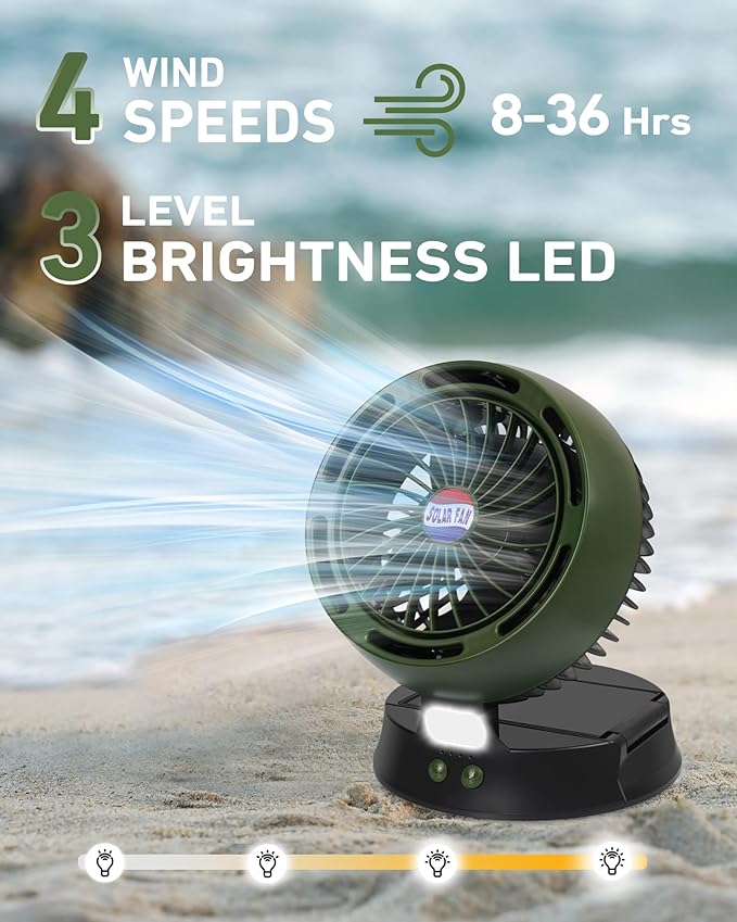 10400mAh Solar Camping Fan with LED Lantern, Rechargeable Portable Fan with 5W Solar Panel, Battery Operated Personal Fan for Outside Picnic, Fishing, Outdoor Tent Fan for Camping Essentials