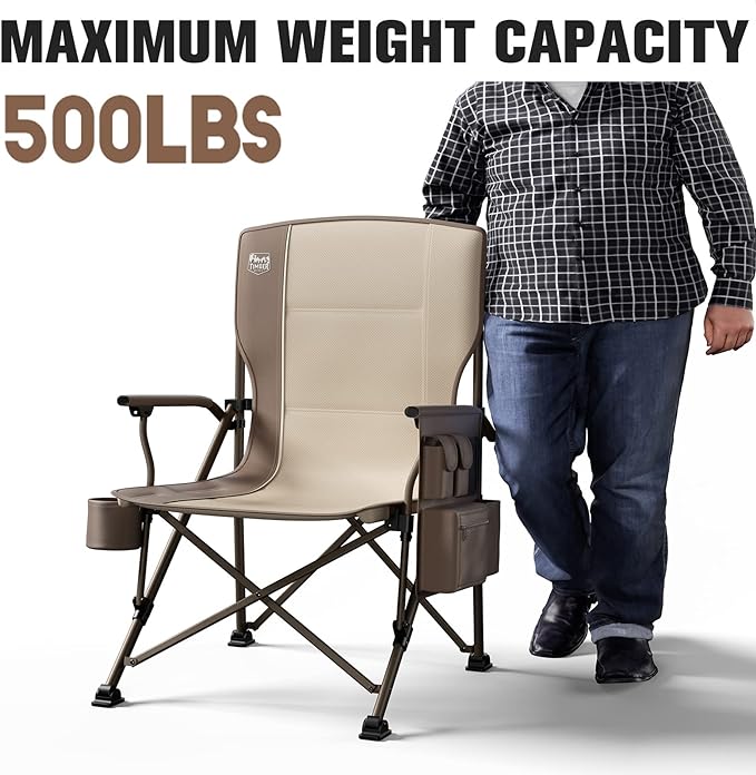 TIMBER RIDGE Oversized Folding Camping Chair High Back Heavy Duty for Adults Support up to 500lbs with Cup Holder, Side Pocket Cooler Bag 2 Pack