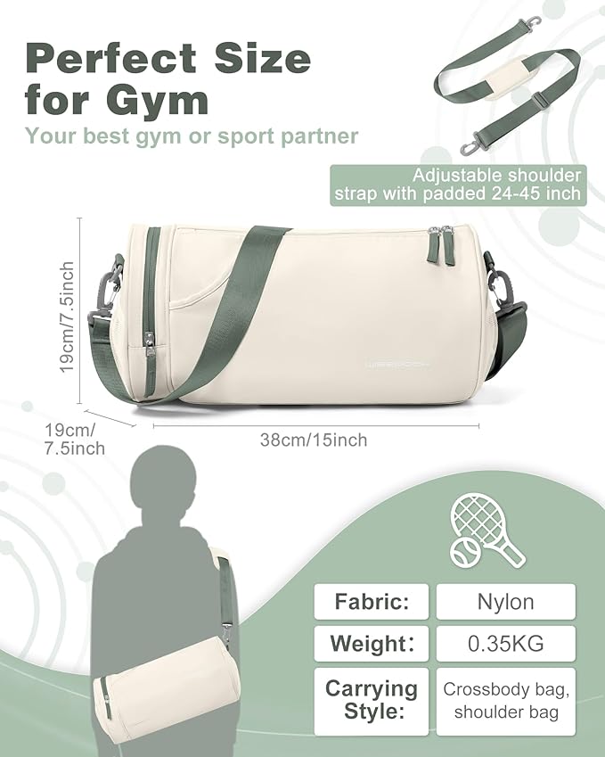Small Gym Bag for Women Waterproof Workout Bag Mini Duffle Bag Womens Spotrs Gym Bags Small Travel Duffel Bag with Wet Pocket Carry on Weekender Bags for Dance Swimming,Gym,Yoga,Fitness Beige Green