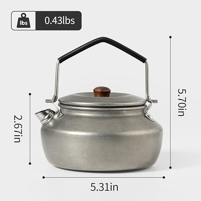 0.6 Liter Lightweight Stainless Steel Camping Kettle Portable Camp Tea Pot, Outdoor Campfire Use, Khaki