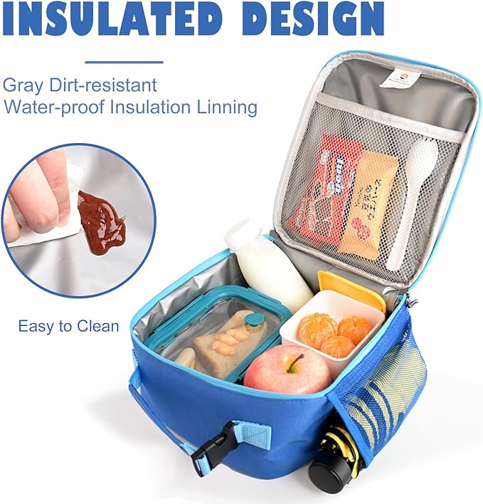 Lunch Box Kids,2 Packs Insulated Lunch Bag for Girls Boys,Soft Bag Mini Cooler Back to School Thermal Reusable Lunch Bag for Work School Picnic (Blue & Black)