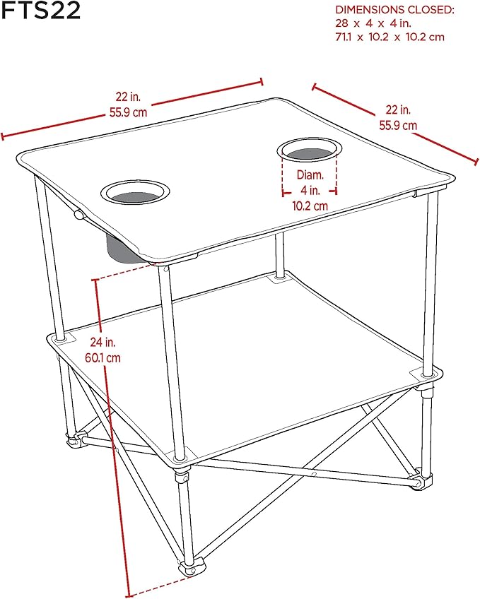 Rio Brands 22" Square Lightweight Fabric Portable Folding Beach Table with Cupholders, Blue
