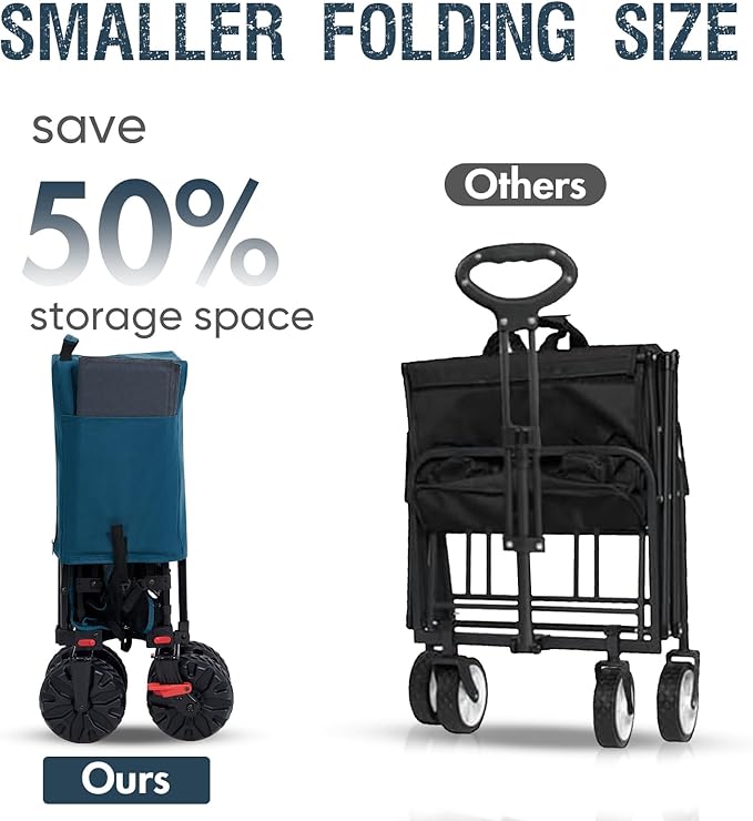 PORTAL 400L Large Capacity Collapsible Double Decker Wagon with Brakes, 450LB Heavy Duty Folding Cart with Tailgate, Foldable Utility Wagons for Camping, Beach, Garden, Sports, Shopping