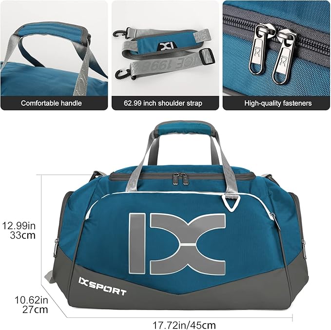 Sports Gym Bag,INOXTO Travel Duffel Bag with Dry Wet Pocket And Shoe CompartmentFor Women and Men,40L/55L Fitness Waterproof Weekender Bag For Swim Sports Travel Working Out (Blue gray, 40L)
