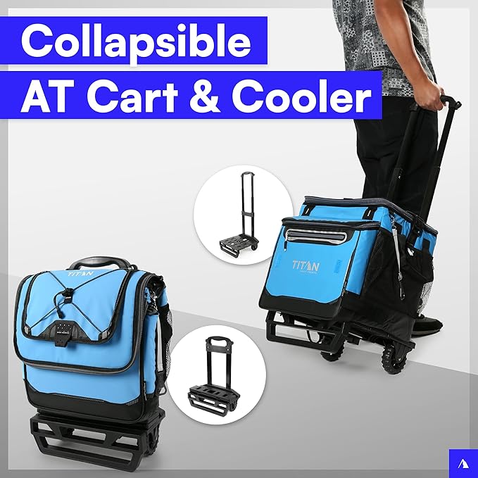 Titan Deep Freeze 60 (50+10) Can Wheeled Cooler - Collapsible Rolling Cooler with Wheels and All-Terrain Cart