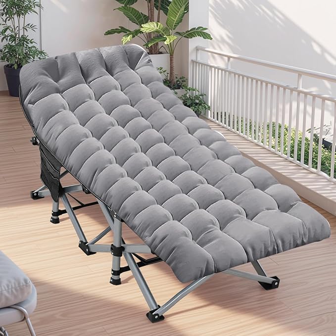 Folding Camping Cot 28inch w/Mattress, Heavy Duty Portable Sleeping Cot with Carry Bag, Double Layer Oxford Travel Camp Cots for Outdoors & Indoors, Suit for Adults Kids,Grey