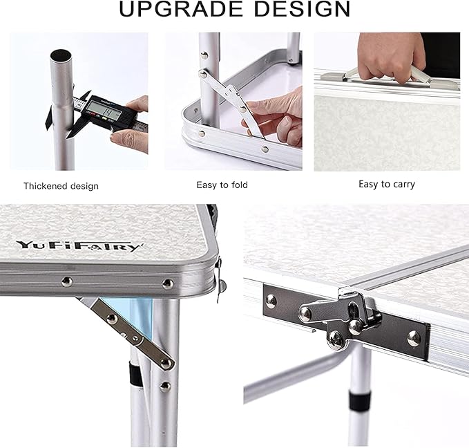 Folding Camping Table, 35''L x16''W Camp Aluminum Table with Adjustable Height Legs, Indoor Outdoor Lightweight Portable Folding Dining Table for Camp Picnic Beach Cooking 3Ft(3 Heights 10"/20"/27")