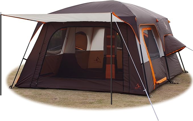 KTT Extra Large Tent 10-12-14 Person(Style-B),Family Cabin Tents,2 Rooms,3 Doors and 3 Windows with Mesh,Straight Wall,Waterproof,Double Layer,Big Tent for Outdoor,Picnic,Camping,Family Gathering