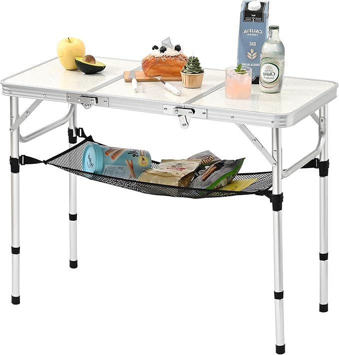 Folding Camping Table, 35''L x16''W Camp Aluminum Table with Adjustable Height Legs, Indoor Outdoor Lightweight Portable Folding Dining Table for Camp Picnic Beach Cooking 3Ft(3 Heights 10"/20"/27")