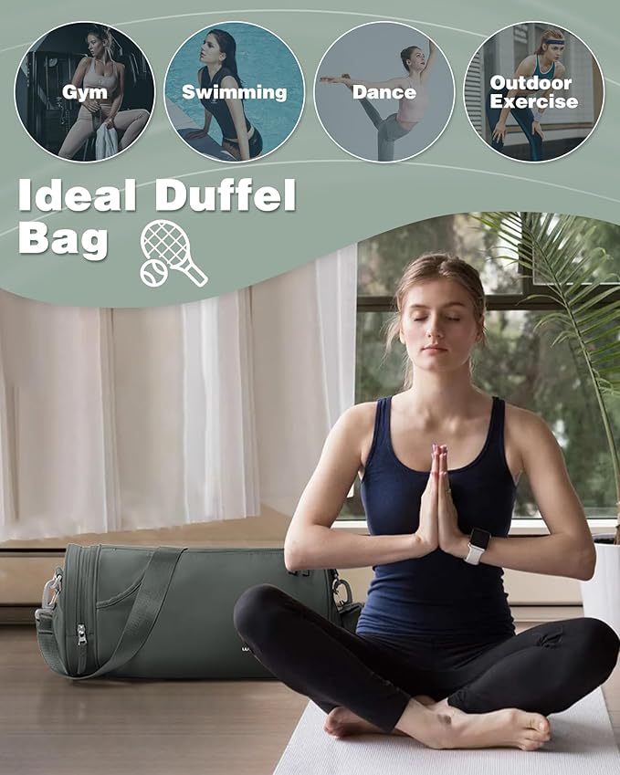 Small Gym Bag for Women,Waterproof Workout Bag Mini Duffle Bag Womens Spotrs Gym Bags Small Travel Duffel Bag with Wet Pocket Carry on Weekender Bags for Dance Swimming,Gym,Yoga,Fitness Dark Green