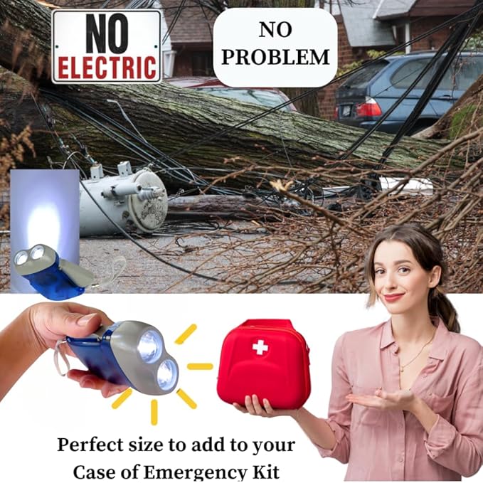 Evelots Hand Crank Emergency Flashlights -12 Pack- Camping, Home, Car - Double LED Bright Lights - Great for Hiking, Outdoor Sports, Power Outage Easy to Use