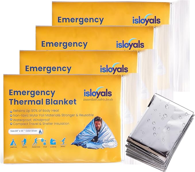 Emergency Blankets, Mylar Blankets, Space Thermal Blanket Survival Gear, Foil Blankets for Warmth, Heat Reflective Blanket for Outdoor Camping, Hiking, First Aid, Marathons, Bug Out Bag, Car Emergency