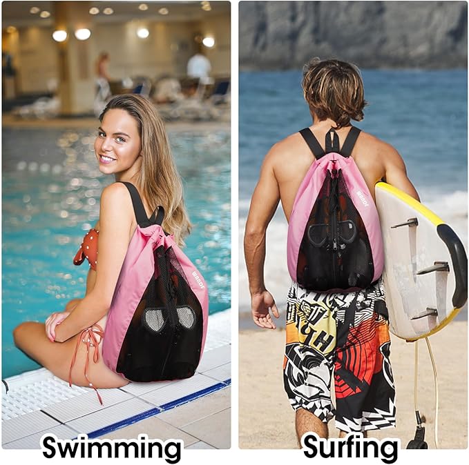 WANDF Swim Bag Mesh Drawstring Backpack Beach Backpack for Swimming, Gym, and Workout Gear