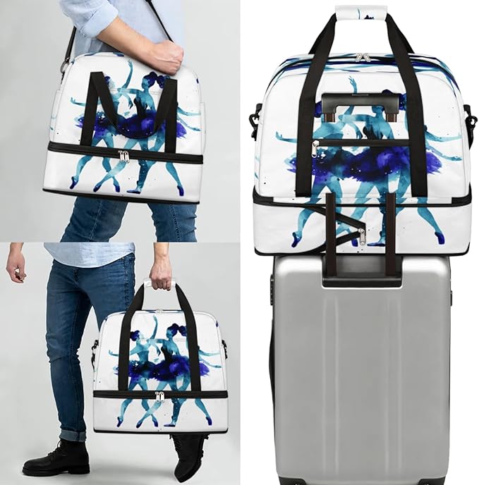 Ballerina Girl Foldable Travel Duffel Bag, Expandable Sports Gym Bag with Shoes Compartment Weekender Overnight Totes Bags for Women Men