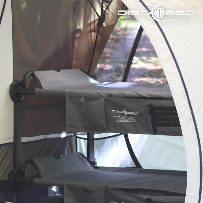 Disc-O-Bed Portable Cam-O-Bunk Bed, Large 2 Adult Sleeping Cot for Camping, Gray