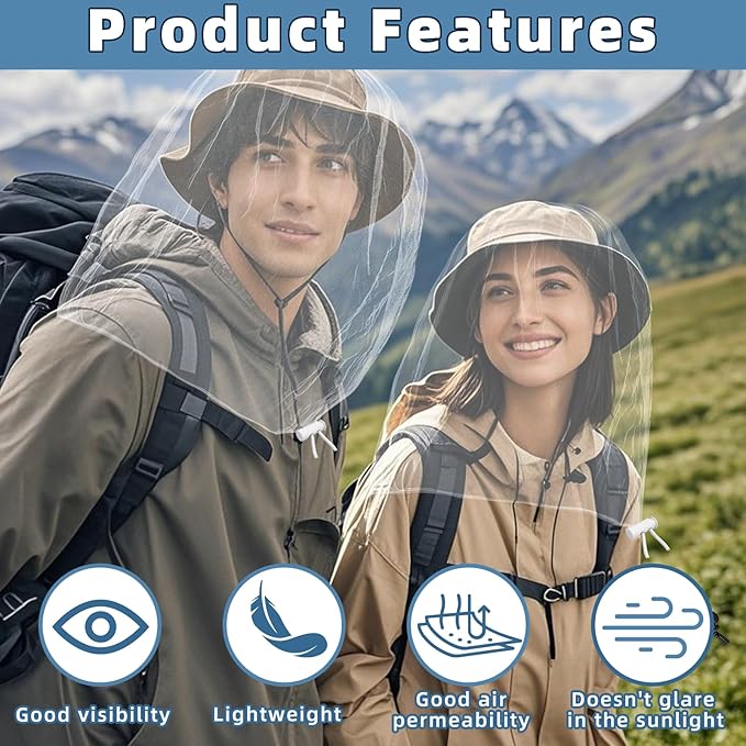 Oversized Mosquito Net 42 x 25 Inches Ultra Large Mosquito Head Net Face Neck Fly Mesh Netting Fits All Hats for Outdoor Camping Hiking Fishing Gardening Safari (White)