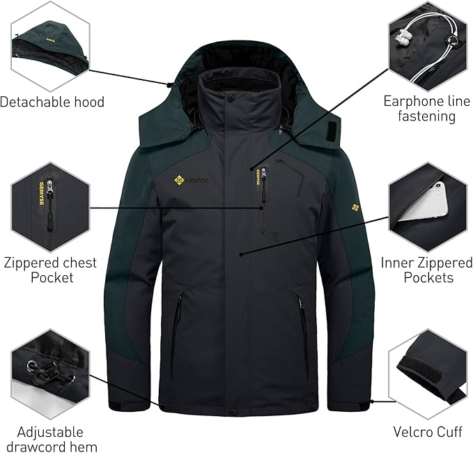 GEMYSE Men's Waterproof 3-in-1 Ski Snow Jacket Puffer Liner Insulated Winter Coat