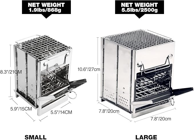 REDCAMP Wood Burning Folding Camp Stove Stainless Steel Grid, Portable Collapsible Backpacking Stove Survival Rocket Stove for Hiking Outdoor Tent Camping Picnic BBQ, Samll