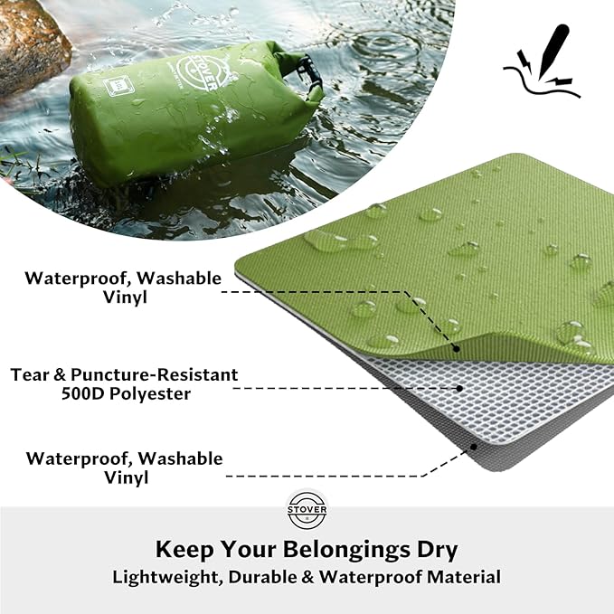 STOVER 5/10/25/30/40/55L Waterproof Dry Bag, Small Lightweight Roll Top Dry Bag Backpack w/Waterproof Phone Case, Kayaking, Travel, Hiking, Fishing, Tubing, Camping, the Beach, Men/Women (Green)