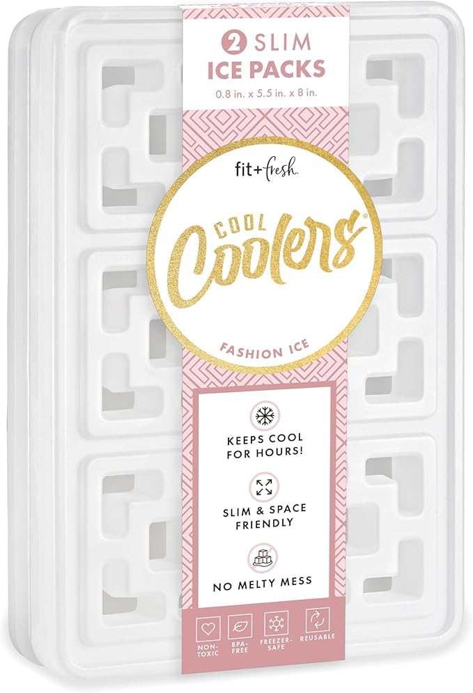 Cool Coolers Fashion Ice by Fit & Fresh, 2 Pack XL Slim Ice Packs, Unique Ice Pack Design for Womens Lunch Bag, Space Saving Reusable Ice Packs for Lunch Boxes, Cooler Ice Packs, Pearl White, 2PK