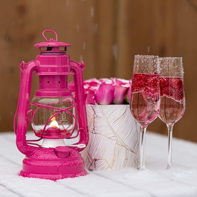 Outdoor Kerosene Fuel Lantern, German Made Weather Resistant Baby Special 276 Galvanized Hurricane Lamp for Camping or Patio, 10 Inches, Telemagenta