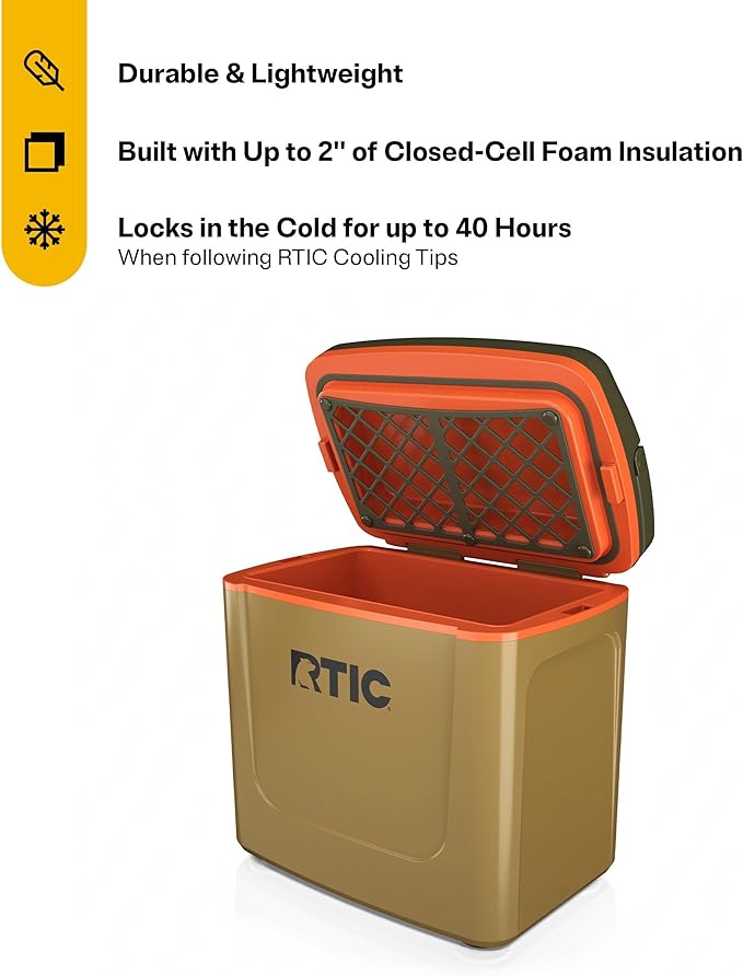 RTIC 8 QT Road Trip Personal Cooler, Small, Compact, Insulated, Portable Ice Chest Box for Food, Drink, Beverage, Beach, Camping, Picnic, Fishing, Boat, 12-Can Capacity