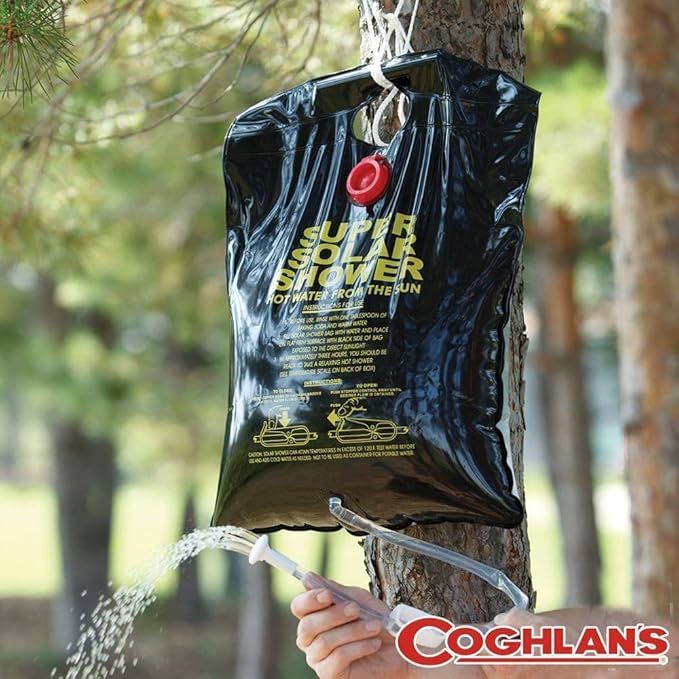 Coghlan's Camp Shower - Portable, Solar-Heated, Outdoor Shower Bag with Tangle Free Hose, Flow Control Clip, for Tent Camping, Backpacking, Car Camping, Beach Swimming