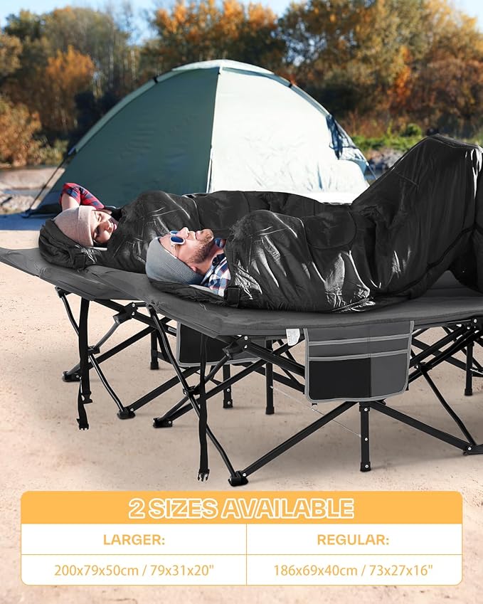 Sportneer Camping Cots for Adults, Sleeping Cot with Cushion Max Load 450 LBS Heavy Duty Folding Camping Sleeping Cot with Padded for Camping Tent Office Sleep Over (Grey, 79" Lx31 Wx20 H)